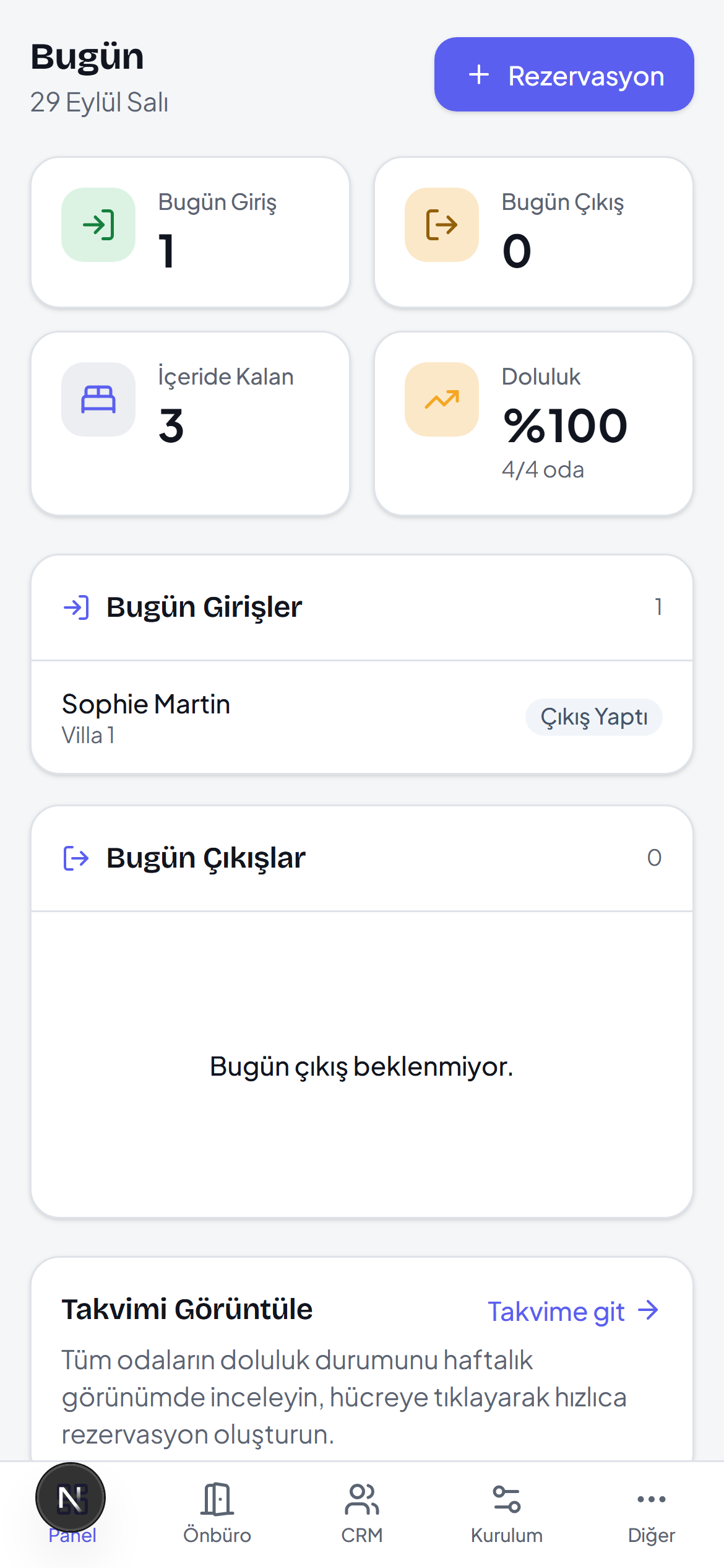Oteloji PMS — mobile panel view